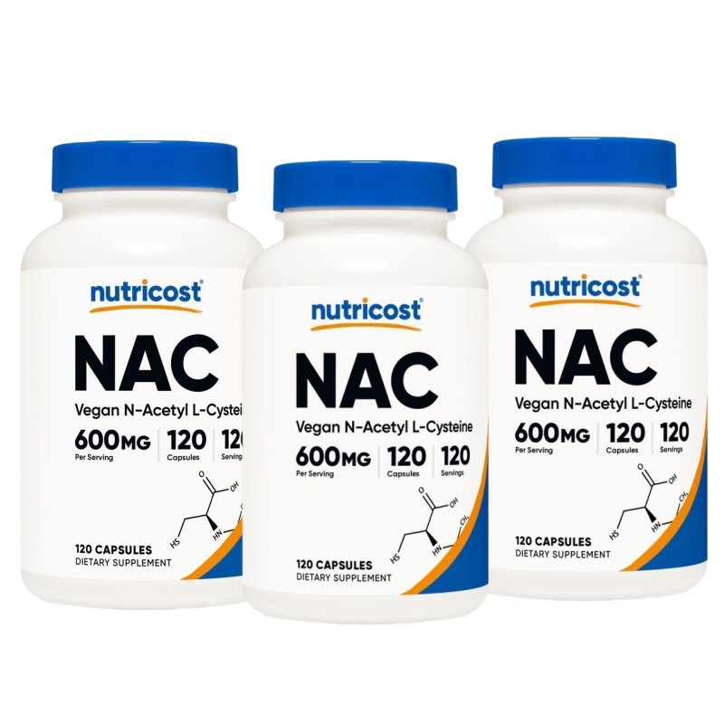 3 bottles Nutricost N-Acetyl L-Cysteine (NAC) 600mg, 120 Vegan Capsules NEW