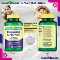 Spring Valley Extra Strength Melatonin 10mg Lemon Balm 120 Tab + Bonus Kit & Cas