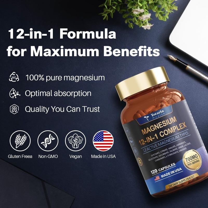 Magnesium 12 in 1 Complex 700mg – Glycinate Citrate Malate Taurate Support Daily