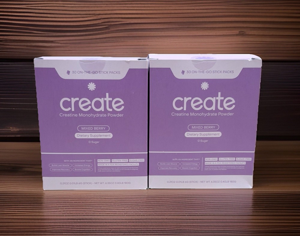 2 Pack Create Creatine Monohydrate On-The-Go Sticks Mixed Berry 60 Ct. Exp 01/27