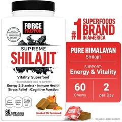 FORCE FACTOR Supreme Shilajit 60 Soft Chews Smoked Old Fashioned Exp 12/2026