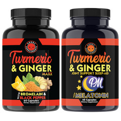 Angry Supplements Turmeric Ginger Maxx AM + PM Joint Support Sleep Aid Combo 2PK