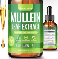 Purafina Mullein Drops Lungs Cleanse 10-in-1 Mullein Leaf Extract Detox USA 2oz