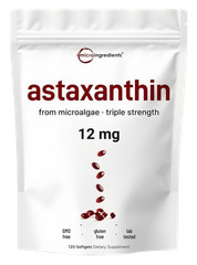 Micro Ingredients Astaxanthin 12mg with MCT Oil, 120 Softgels | Fresh Microalgae