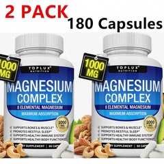 2Pack Magnesium complex supplement: 1000mg of 8-element magnesium, 180 capsules+