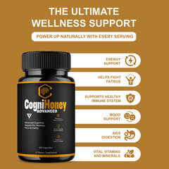 (5 Pack) CogniHoney Advanced Capsules, Cogni Honey Supplement (300 Capsules)