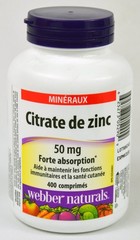 Webber Naturals Zinc Citrate 50mg Maintain Immunity and Healthy Skin 400 Tablets