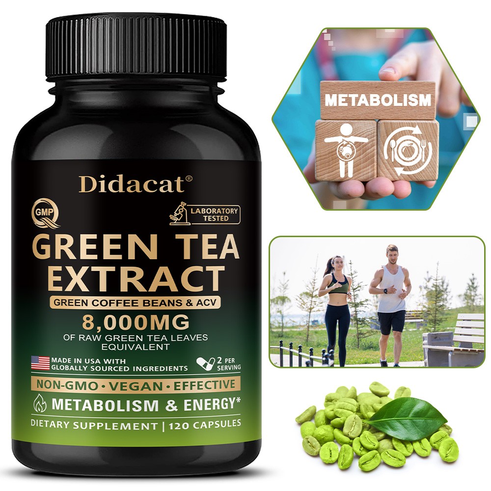 Green Tea Extract Capsules Coffee Beans Acv 8000mg Metabolism Energy 120 Count