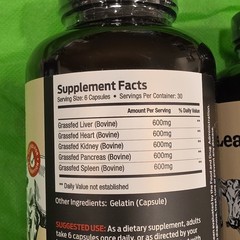ForestLeaf Grass Fed Beef Organs Supplement 3000mg 180 Capsules 2 Bottles