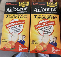2 BOXES Airborne Immune Support Citrus Chewable Tablets 96ct