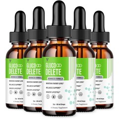 (5 Pack) Gluco Delete Drops, GlucoDelete Premium Liquid Drop Supplement (10oz)
