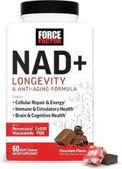 Force Factor NAD+ Longevity & Anti-Aging Soft Chews Chocolate 60, Non-GMO