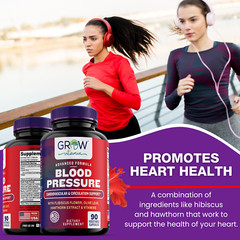 Blood Pressure Support Supplement | Cardiovascular Health | Grow Vita. 90 Count