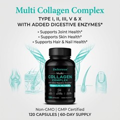 Multi Collagen Complex with Digestive Enzymes-Support Skin,Hair,Joint 30~120Caps