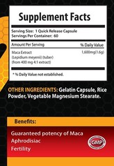 male potency – Pure MACA ROOT EXTRACT 1600mg – Gluten Free 1 Bottle 60 Capsules