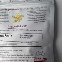 Micro Ingredients Odorless Aged Garlic Extract 500mg 300 Softgels Exp 12/27