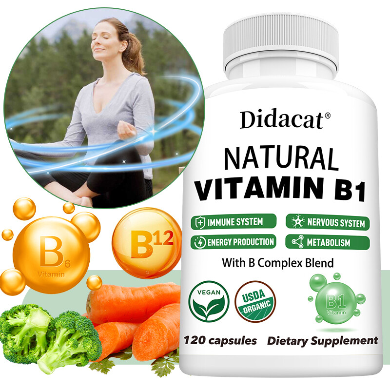 Natural Vitamin B1 Complex B1,B2,B3,B5,B6,B7,B9,B12, Immune Support Capsules
