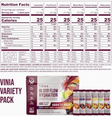 VINIA Resveratrol Electrolyte Hydration Powder Mix Fruit Punch Blood Flow