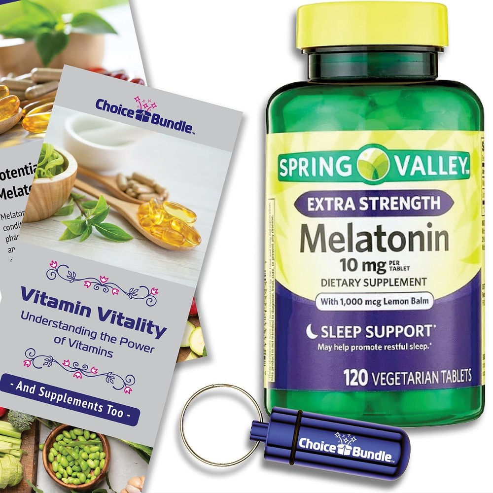 Spring Valley Extra Strength Melatonin 10mg Lemon Balm 120 Tab + Bonus Kit & Cas
