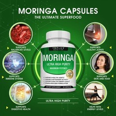 TOPLUX Moringa Capsules 1200mg Pure Moringa Powder Immune Gut health 90Capsules