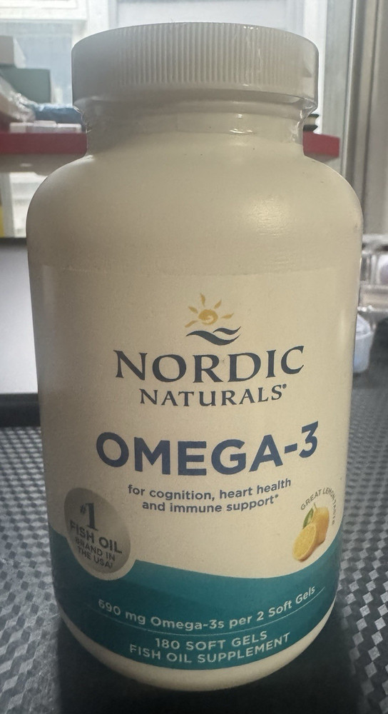 Nordic Naturals Omega-3 Fish Oil Lemon 180 Softgels 690mg Non-GMO Exp 11/28