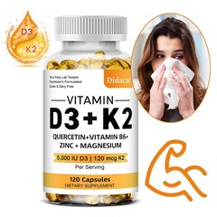 D3 K2 Complex Caps 5000IU,Support Calcium Absorption,Bone,Muscle&Immune,120 Caps