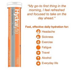 Hydralyte Effervescent Electrolyte Orange Flavoured For Dehydration 40 Tablets