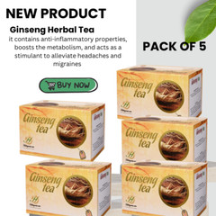 Ginseng Herbal Tea,Natural Energy-Booster Soothing Supplement Refreshing-5 Pack