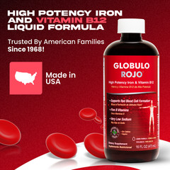 Globulo Rojo Liquid Dietary Supplement, B Vitamins / Iron 16 OZ (2 BOTTLES) 1/26
