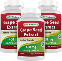 3 Pack Best Naturals Grape Seed Extract 400 mg Veggie Capsule, 120 Count