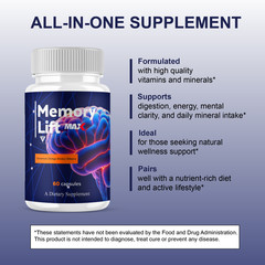 (3 Pack) Memory Lift Max Supplement, MemoryLift Nootropic Pills (180 Capsules)