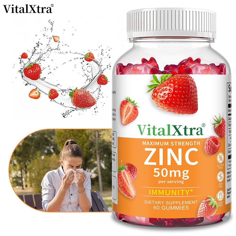 Zinc Gummies 50mg – Immune Support, Strawberry & Raspberry Flavor