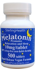 Melatonin 10 mg, 500 count bottle, or 10 (ten) tablet sample pack, Rapid Release