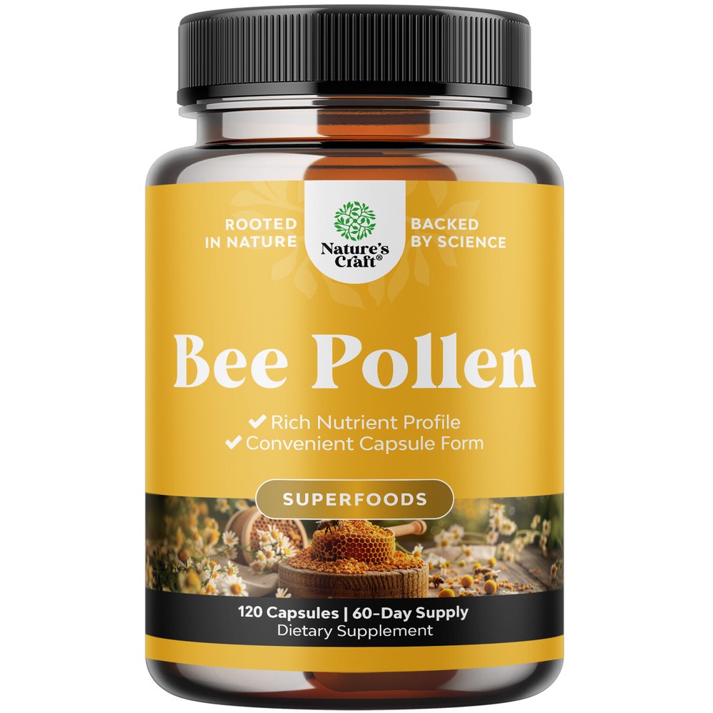 Bee Pollen Supplement 1000mg per Serving – Pure Vegetarian Gluten-Free 120ct