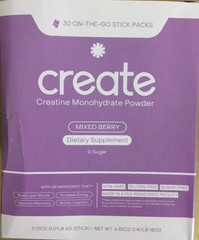 Create Creatine Monohydrate 30 On-The-Go Stick Packs Mixed Berry Exp 8/27