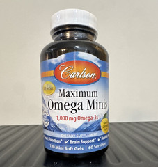 Carlson Maximum Omega Minis Omega-3 1000mg EPA/DHA Natural Lemon 120 Softgels
