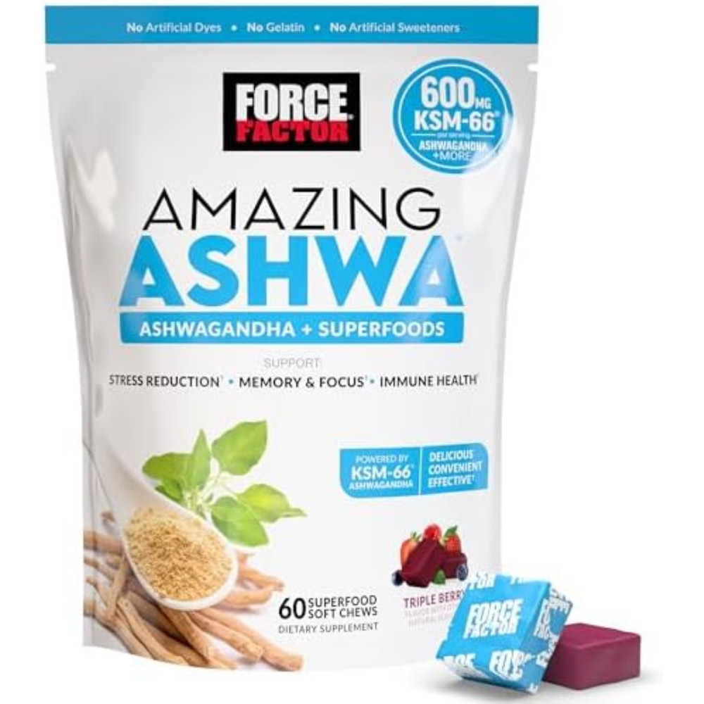 Force Factor Amazing Ashwa Soft Chews w/ KSM-66 Ashwagandha for Stress Support