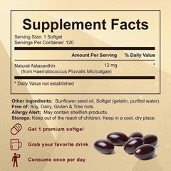 12mg Astaxanthin Antioxidant 120 Softgels Fresh Microalgae Eye Joint Skin Health