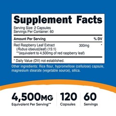 Nutricost Red Raspberry Leaf Extract (4500mg Equivalent) 120 Capsules – Vegan