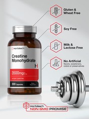 Creatine Monohydrate Capsules | 3500mg | 300 Count | Non-GMO | by Horbaach