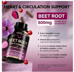 Nutra Harmony BEET ROOT 5-in-1 Complex 240 Capsules Non-GMO Vegan Heart Support