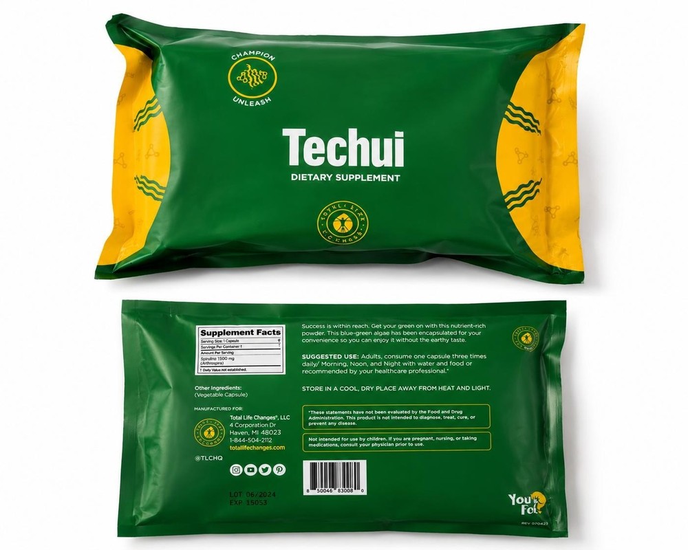 Techui Spirulina 90 Capsules Dietary Supplement New Factory Sealed USA
