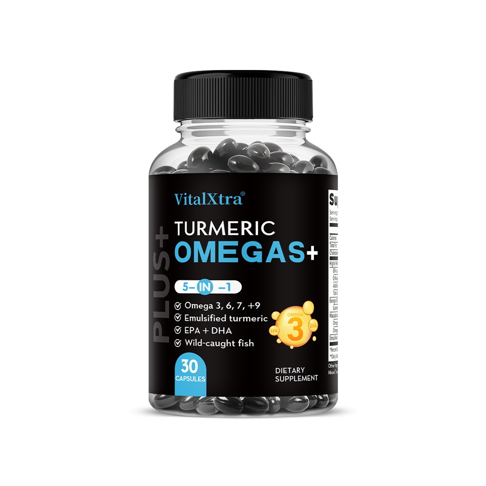 Turmeric + 5-in-1Omega Complex with EPA,DHA For Brain,Heart,Joint 30/60/120 Caps
