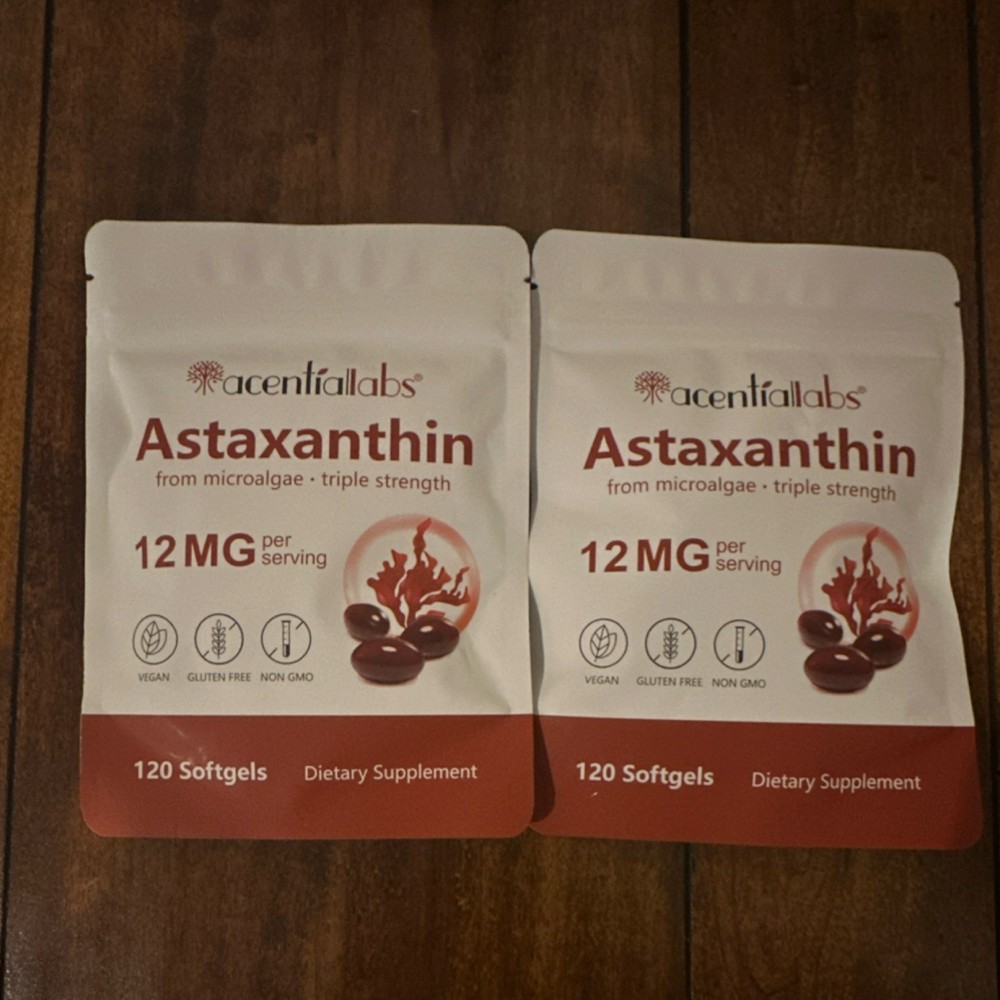 2 Acentiallabs Astaxanthin 12mg 120 Softgels Vegan Gluten Free Non-GMO