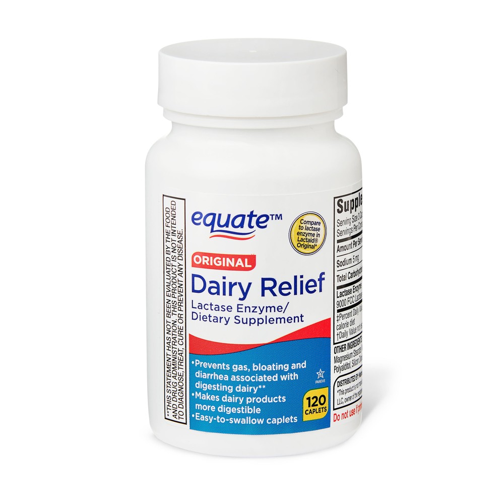 Equate Dairy Relief Caplets Original Support Diarrhea Easy-to-swallow 120 Count