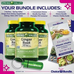 Spring Valley Ginger Root 550mg 300 Caps (3 Pk 100ct) + Vitality Vitamin & Case