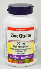Webber Naturals Zinc Citrate 50mg Maintain Immunity and Healthy Skin 400 Tablets