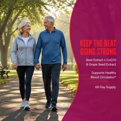 Blood Pressure Support with Beet Root, CoQ10, Heart & Circulation 30/60/120 Caps