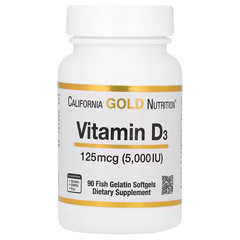 California Gold Nutrition, Vitamin D3, 125mcg (5,000IU), 90 Fish Gelatin Softgel