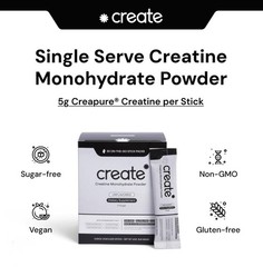Create Creatine Monohydrate Powder Unflavored 5g Sugar-Free Vegan 30 Packs